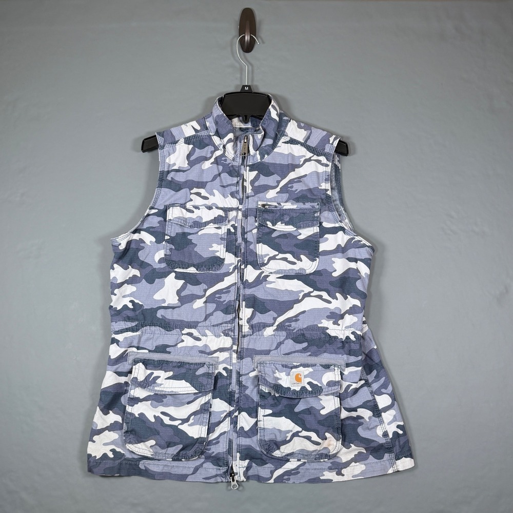 VTG Carhartt El Paso Full Zip Women's Utility Vest L Asphalt Camo Blue Gray